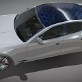 Sleek Silver Car With Blue Honeycomb Roof Design And Sporty Alloy Wheels