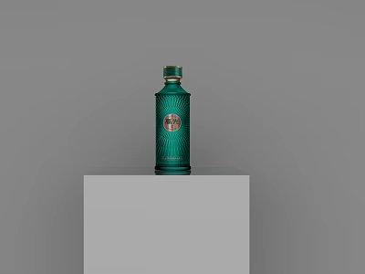 Green Wine Bottle And Wine Glass On Gray Stand With Modern Design Display Background 3d model
