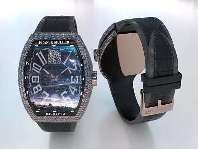 Franck Muller Luxury Crazy Hours Watch With Black Crocodile Leather Strap And Diamond Encrusted Dial 3d model