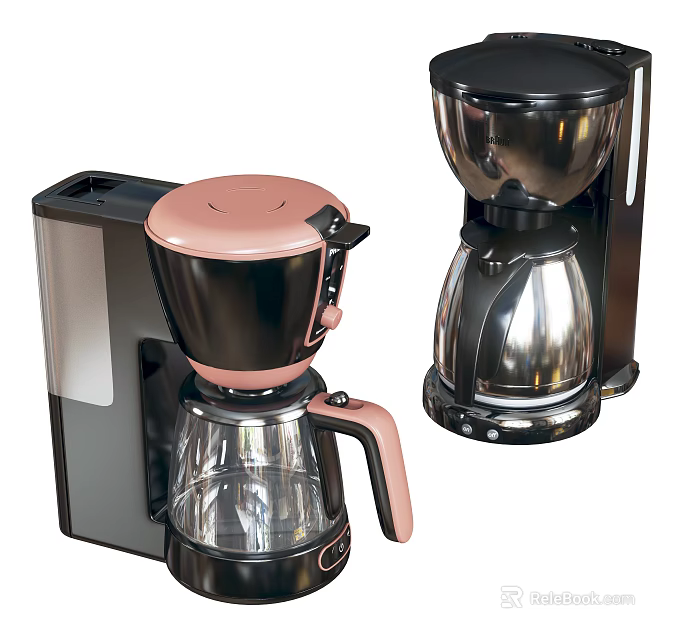 Modern Kitchen Coffee Makers with Pink Black and Silver Stylish Designs 3d model 