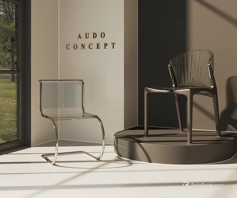 Transparent Leisure Chairs By Audo Concept With Metal Frame Modern Interior Natural Light 3d model 