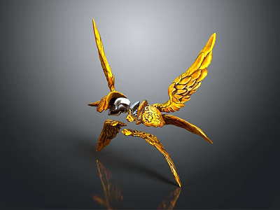 Golden Winged Fantasy Creature With Intricate Details And Flying Stance 3d model