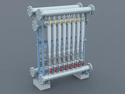 Industrial Filtration Equipment With Multiple Filter Elements Metal Frame And Piping Connections 3d model