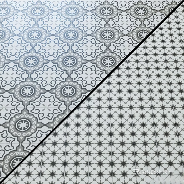 Black And White Geometric Pattern Tiles Spliced As Floor Construction Components 3d model