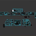 Blue Aircraft Control Panels With Multiple Buttons Knobs And Indicator Lights
