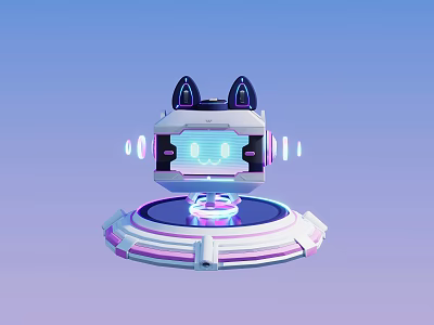 Futuristic Style Doll With Black Ears White Body Blue Screen Purple Accents And Floating Base 3d model