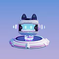 Futuristic Style Doll With Black Ears White Body Blue Screen Purple Accents And Floating Base