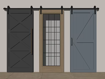 Stylish Barn Doors With X Design Glass Panel And Sliding Track For Interior 3d model