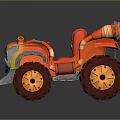 Red Cartoon Off Road Vehicle with Large Tires Orange Green Accents and Spikes