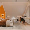 Cozy Attic Bedroom Interior With Unique Gable Headboard Lighting And Soft Carpet