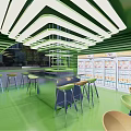 Green Arched Storefront with Red Xiyuan Tea Lettering Interior Tables and Modern Urban Background