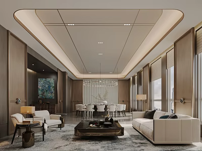 Modern Luxury Private Room With Sofa Dining Table And Artwork 3d model