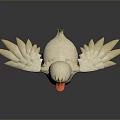 3D Model of a White Flying Duck with Orange Beak and Feet and Spread Wings
