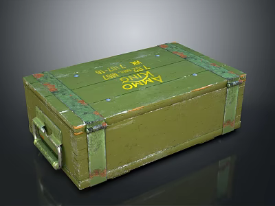 Green Military Ammo Box With Yellow 12 Gauge Shells Label And Metal Straps 3d model