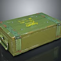 Green Military Ammo Box With Yellow 12 Gauge Shells Label And Metal Straps