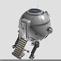 Spherical Metal Exploration Device With Support Legs Antenna Yellow Stripes Blue Markings And Observation Window