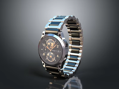 Modern Stainless Steel Wrist Watch With Skeleton Design Black Dial And Chronograph Function 3d model