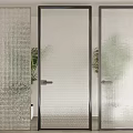 Modern Hinged Doors With Textured Glass And Black Frames In Interior Design 3d model