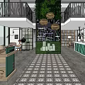 Coffee Shop Interior With Green Wall White Counter Colorful Chairs Staircase And Wooden Decor