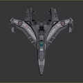 Futuristic Sci Fi Spaceship Model With Sleek Gray Body Twin Wings And Advanced Thrusters