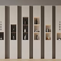 Modern Bathroom Sets Display With Beige Columns Open Shelves And Accessories