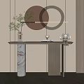 Modern Entryway Console Table With Marble Pedestal Green Plant And Circular Wall Decor