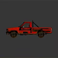 Old Red Pickup Truck With Worn Body And Roof Lights On Dark Background