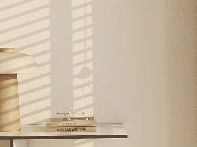 Minimalist Table Lamp With Soft Shadow On Beige Wall And Books On Desk 3d model