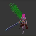 Fantasy Warrior Character With White Wings White Hair Armor Long Sword And Cape