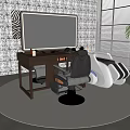 Modern Workspace Interior With Desk Monitor Barber Chair And Massage Chair