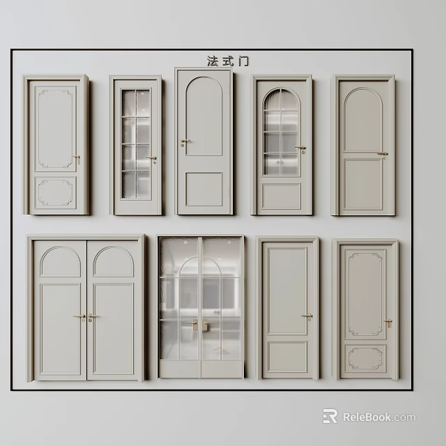 Elegant French Swing Doors With Various Designs And Glass Panels For Home Interiors 3d model 