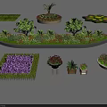 Different Shaped Shrub Landscaping with Flower Beds and Potted Plants in Garden Design