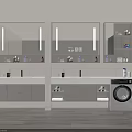 Modern Laundry Room Interior With White Cabinets Double Sinks And Washing Machine 3d model