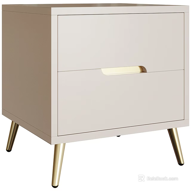 Modern Cream Bedside Table With Two Drawers Gold Metal Handles And Legs 3d model 