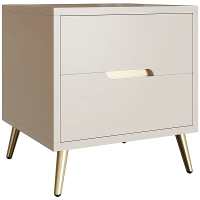 Modern Cream Bedside Table With Two Drawers Gold Metal Handles And Legs 3d model