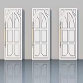 Three White Hinged Doors with Arched Top Panel Design and Gold Handles 3d model