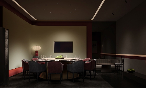 New Chinese Restaurant Box Chinese Restaurant Private Cuisine Restaurant Private Room Club Restaurant Private Room Restaurant Table and Chair Combination 3d model