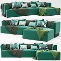 Green And Yellow Sectional Sofa With Patterned Pillows And Soft Blankets 3d model