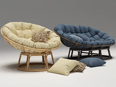 Beige And Navy Blue Single Sofa With Round Design Metal Frame And Decorative Cushions 3d model