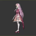 Pink Haired Fantasy Creature Character With Twin Buns In Pink Kimono And White Skirt