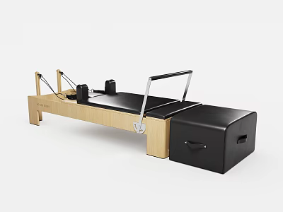 Pilates Reformer Fitness Equipment With Wooden Frame Black Mat And Spring System 3d model