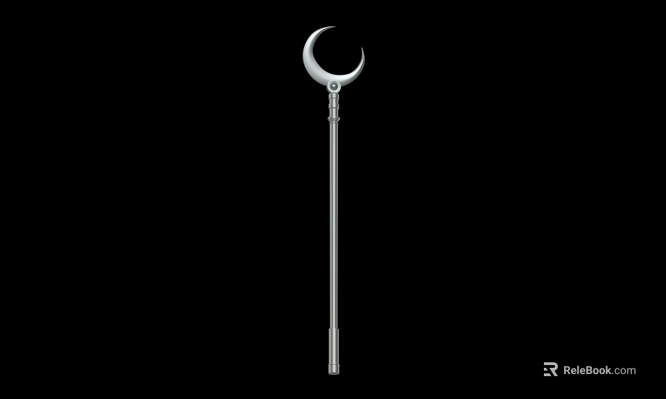 Traditional Crescent Blade Weapon With Long Silver Metal Handle And Sharp Edge Design 3d model 