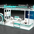 Leading Mod Exhibition Booth With Windows 11 Display Curved Design Tables Chairs And Plants
