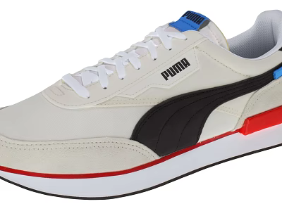 PUMA Beige Casual Sneakers With Black Logo Red Sole And Blue Accents 3d model