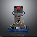 Industrial Mechanical Device With Red Indicator Lights Blue Cables And Blue Base