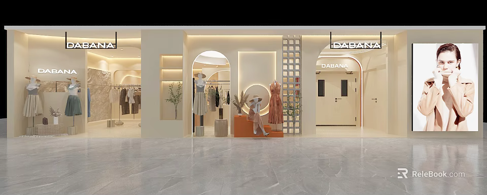 Modern Clothing Store Interior With Mannequins Displaying Fashionable Apparel And Lighting 3d model 