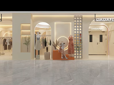 Modern Clothing Store Interior With Mannequins Displaying Fashionable Apparel And Lighting 3d model