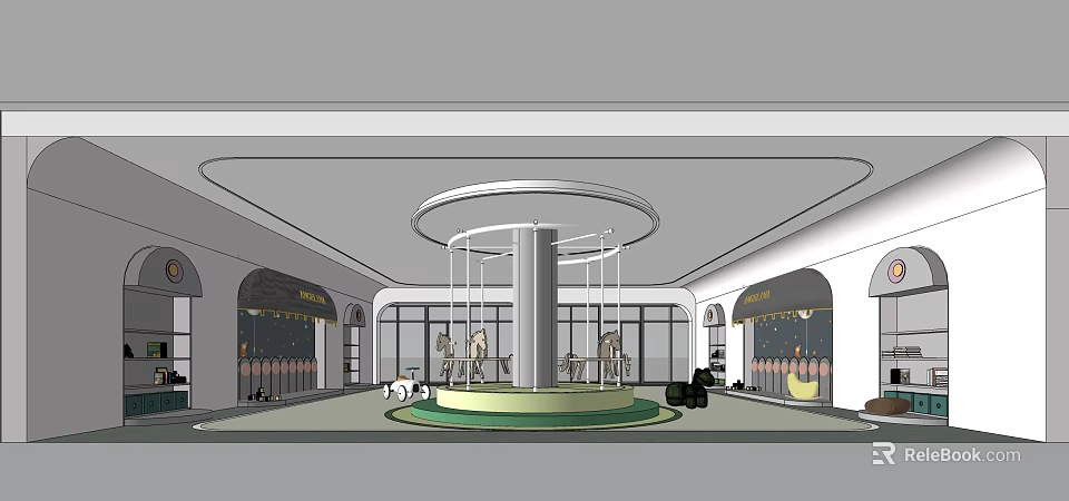 Bright Kindergarten Interior With Round Central Structure Large Windows And Playful Decor 3d model