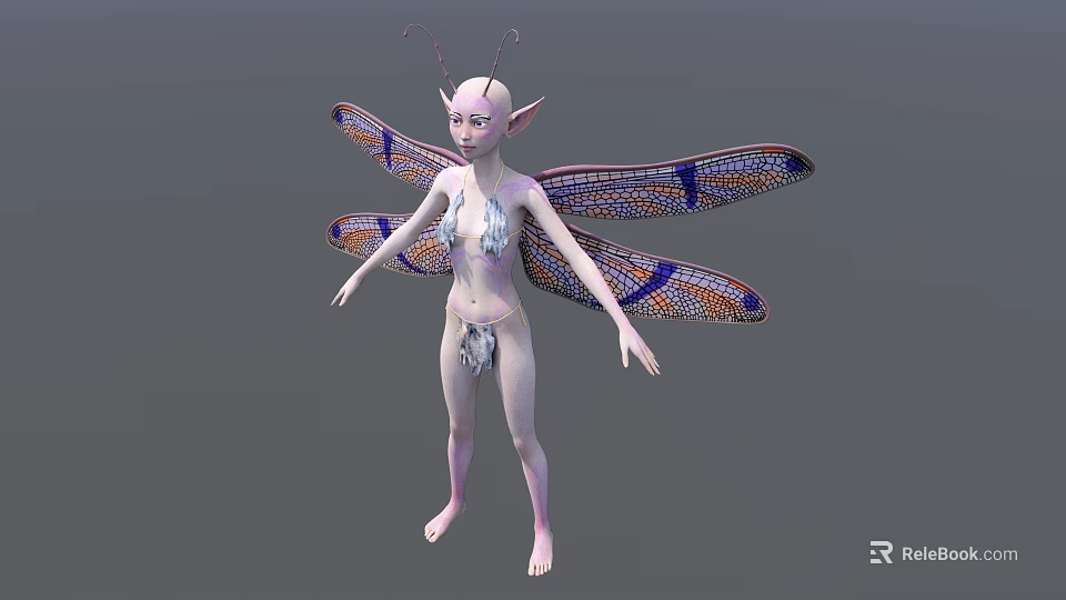 Enchanting Fairy Game Movie Character With Dragonfly Wings Antennae And Light Skin 3d model 