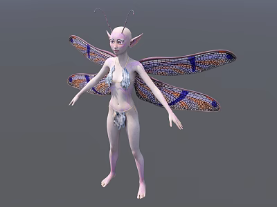 Enchanting Fairy Game Movie Character With Dragonfly Wings Antennae And Light Skin 3d model